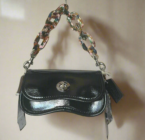 Coach Mini Wavy Dinky Bag Crinkle Patent Coachtopia Black Leather CQ853 Crossbody