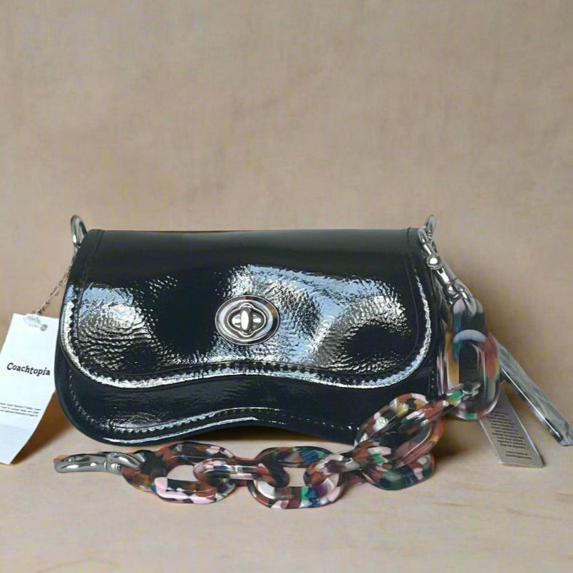 Coach Mini Wavy Dinky Bag Crinkle Patent Coachtopia Black Leather CQ853 Crossbody