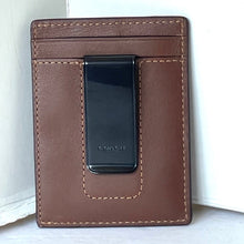 Load image into Gallery viewer, Coach Money Clip Card Case Mens Dark Saddle Leather C6702 Wallet Compact