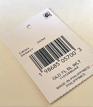 Load image into Gallery viewer, A close-up of a white garment tag with a barcode and printed text including 'B4/NAVY' and 'MADE IN PHILIPPINES', placed on a light beige surface.
