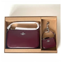 Load image into Gallery viewer, Coach Nolita 19 Bag and Charm Set Dark Wine Leather Silver CCK95 Boxed