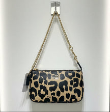 Load image into Gallery viewer, Leopard print handbag with gold chain strap on a white background