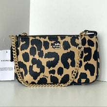 Load image into Gallery viewer, Leopard print handbag with gold chain strap on a white background