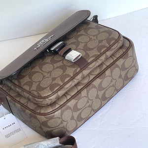 Coach Pace Messenger Bag Brown Leather Signature Canvas CR131 Crossbody