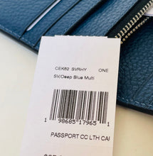 Load image into Gallery viewer, Coach Passport Card Case CEK62 Vintage Car Print Blue Leather Wallet
