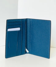 Load image into Gallery viewer, Coach Passport Card Case CEK62 Vintage Car Print Blue Leather Wallet