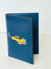 Load image into Gallery viewer, Coach Passport Card Case CEK62 Vintage Car Print Blue Leather Wallet