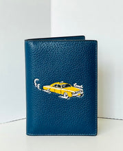 Load image into Gallery viewer, Coach Passport Card Case CEK62 Vintage Car Print Blue Leather Wallet