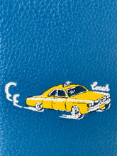 Load image into Gallery viewer, Coach Passport Card Case CEK62 Vintage Car Print Blue Leather Wallet