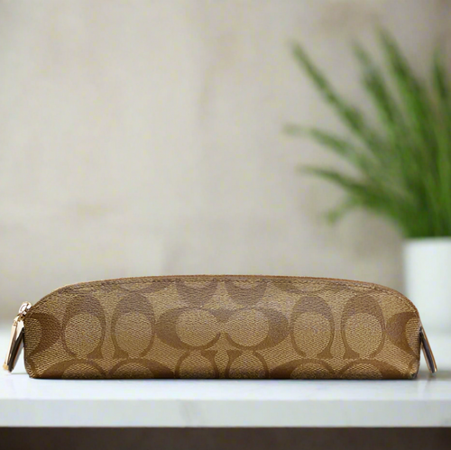 Coach_Pencil_Case_Signature_Canvas_CZ206_Slim_Zip_Gold_Tan_Brown