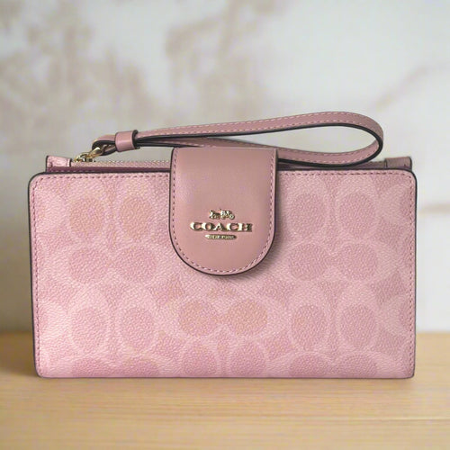 Coach Phone ID Wallet Wristlet CW780 Powder Pink Signature Canvas Clutch Bag