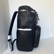 Load image into Gallery viewer, Black leather backpack on a white background