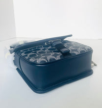 Load image into Gallery viewer, Navy blue handbag with a patterned flap on a white background