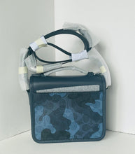 Load image into Gallery viewer, Blue camouflage crossbody bag with a strap on a white background