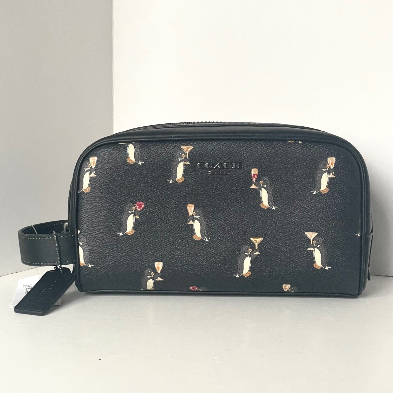 coach travel toiletry bag Coach Small Travel Kit CCP95 Black Leather Canvas Penguin Print Dopp T –  Luxe Fashion Finds