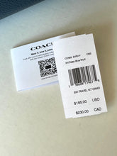 Load image into Gallery viewer, Two COACI product tags on a light beige surface, showing the front price label and the back card with a QR code and brand text.