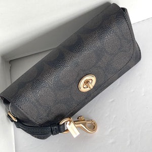 Coach Sunglass Case Floral Beige Turnlock Signature Canvas Leather Bag Clip CU284