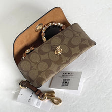 Load image into Gallery viewer, Coach Sunglass Case Floral Brown Turnlock Signature Canvas Leather Bag Clip CU284