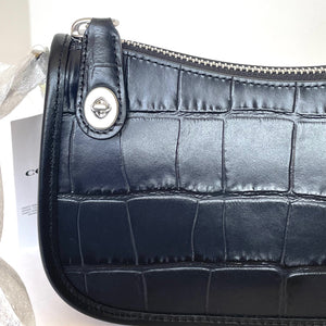 Coach Swinger Bag 20 Croc Embossed Leather Black Shoulder Bag 80s CP024