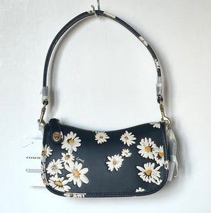Coach Swinger Bag 20 Floral Daisy CR509 Black Leather Shoulder ORIG PKG