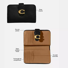 Load image into Gallery viewer, Coach Tabby Medium Wallet CA193 Dark Stone Leather Bifold Snap Brass ORGPKG