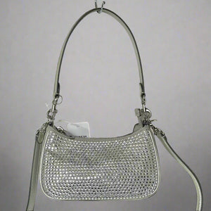 Coach Teri Mini Crossbody Bag Silver Leather Crystal CW322 Shoulder Bag Glam