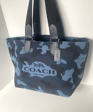 Load image into Gallery viewer, Blue camouflage Coach handbag on a white background