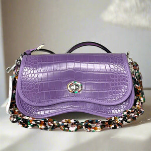 Coach Wavy Dinky Bag Crossbody Purple Croc Embossed Coachtopia Leather