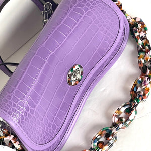 Coach Wavy Dinky Bag Crossbody Purple Croc Embossed Coachtopia Leather