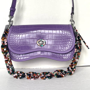 Coach Wavy Dinky Bag Crossbody Purple Croc Embossed Coachtopia Leather