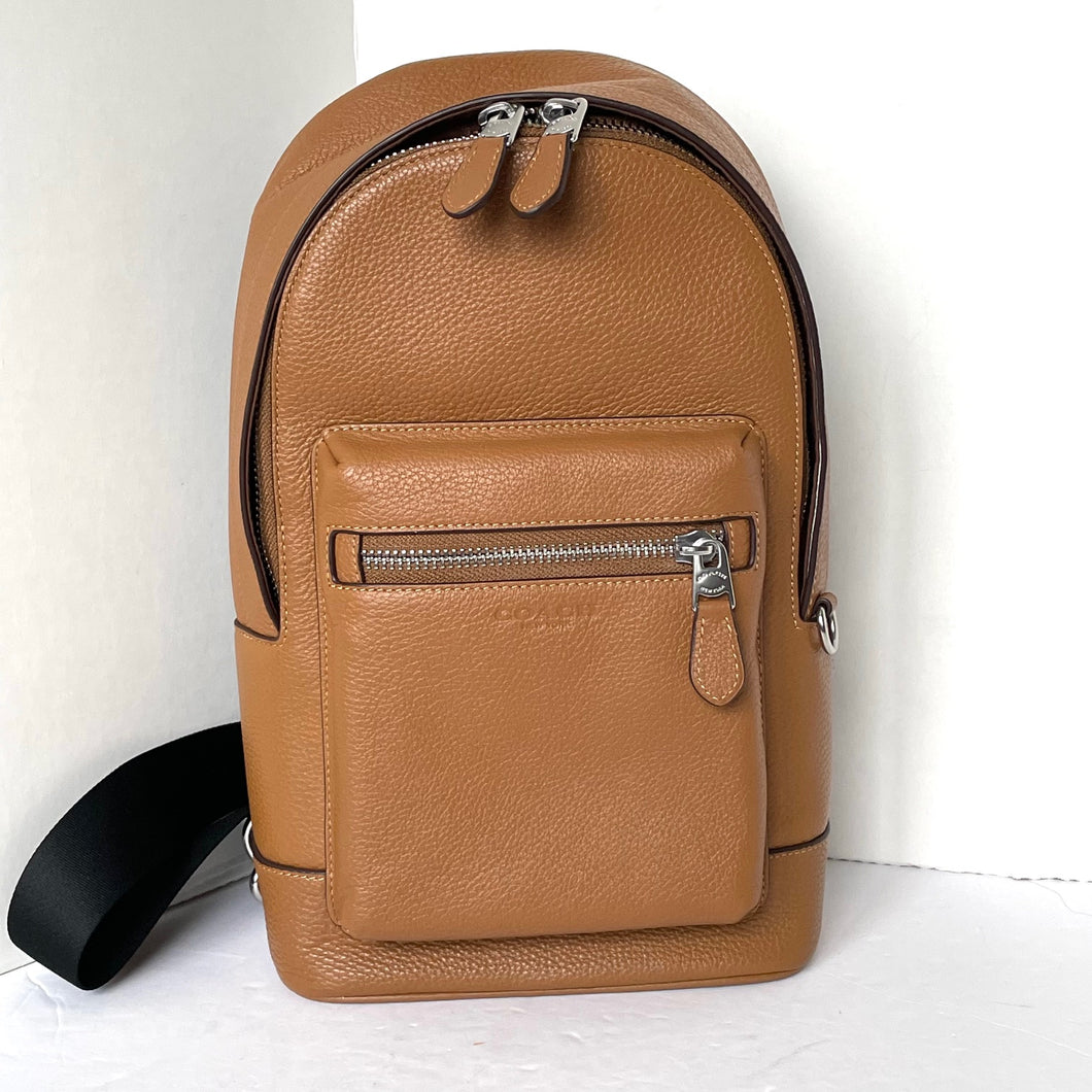 Coach West Pack Brown Pebbled Leather Sling Backpack 2540