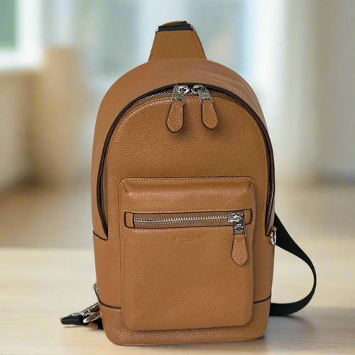 Coach West Pack Sling Bag Brown Pebble Leather Sling Backpack 2540 Adjustable