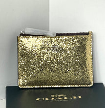 Load image into Gallery viewer, Coach Wizard of Oz Gold Glitter Mini Skinny Leather Wallet Keyring Box