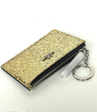 Load image into Gallery viewer, Coach Wizard of Oz Gold Glitter Mini Skinny Leather Wallet Keyring Box
