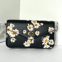 Load image into Gallery viewer, Coach Wyn Crossbody Bag Envelope Clutch Black Leather Daisy Floral CS017
