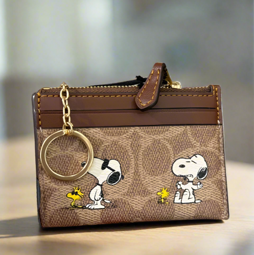 Coach X Peanuts 2025 Mini Skinny Id Case Snoopy CBT14 Brown Signature Canvas