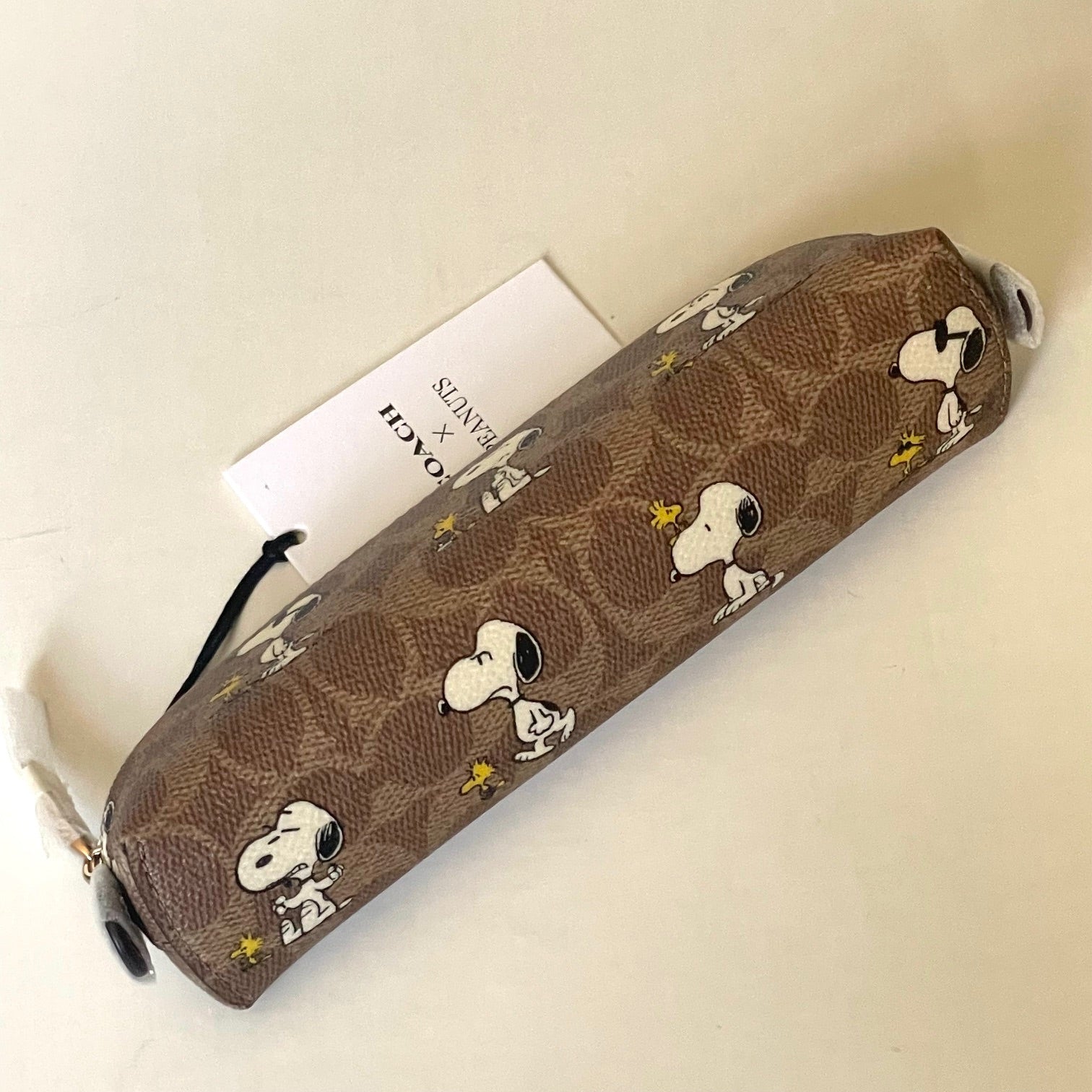Coach X Peanuts Pencil Case CBT17 Snoopy Brown Signature Canvas Leathe