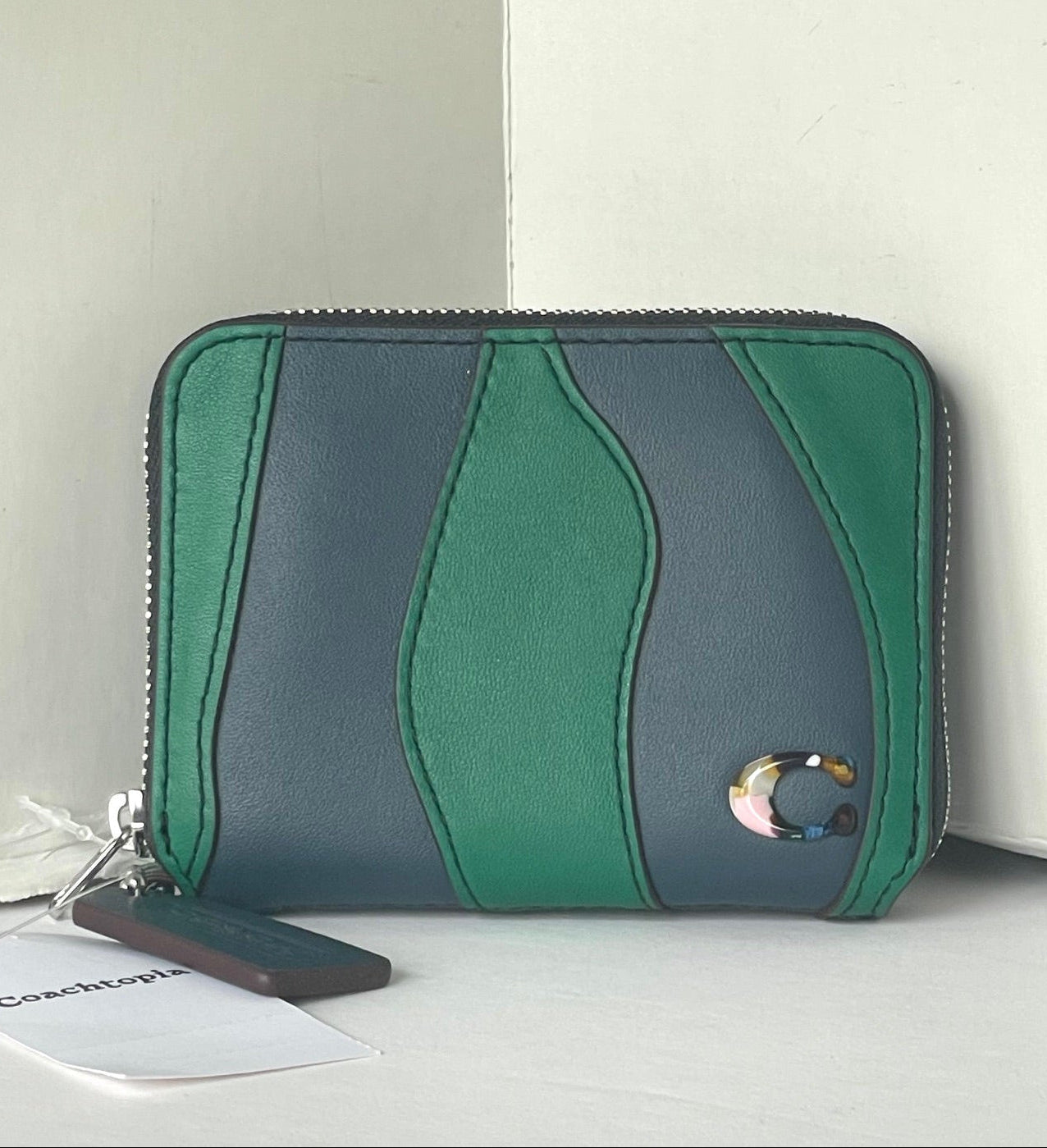 Coach Coachtopia Wavy Zip Around Wallet CQ865 Green Blue Leather