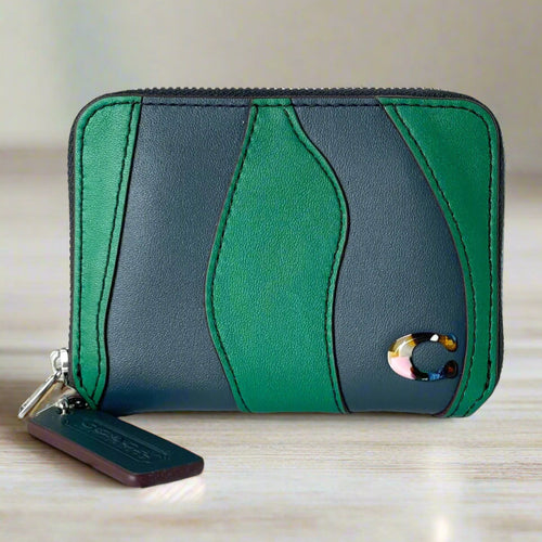Coach Zip Around Wallet Coachtopia Wavy Stripe Upcrafted Leather CQ865 Green Blue