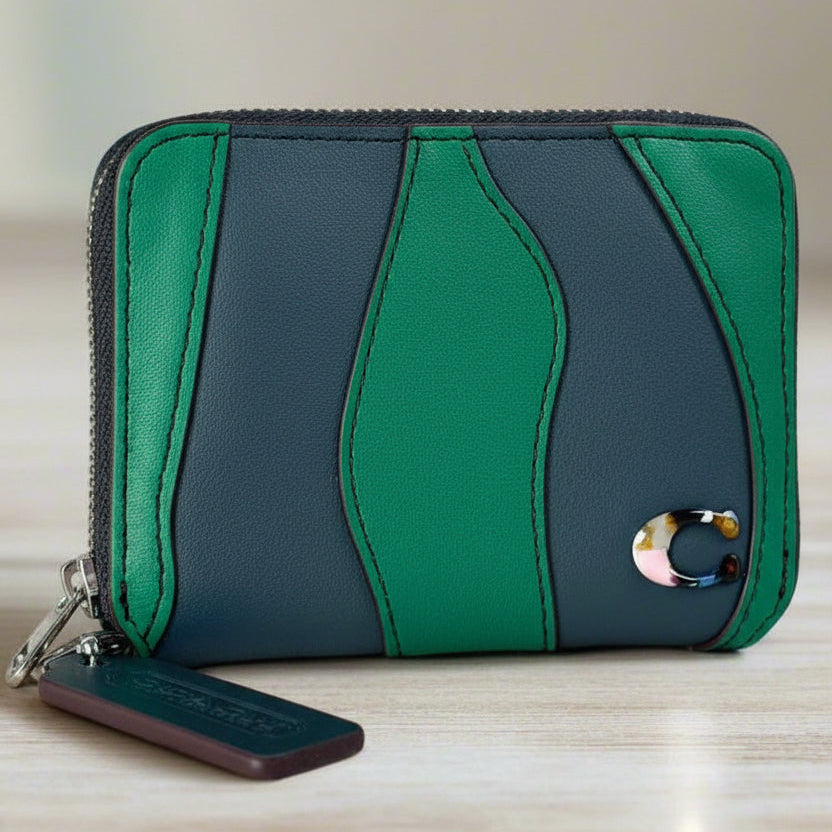 Coach Coachtopia CQ865 Wavy Stripe Leather Zip Around Wallet Green