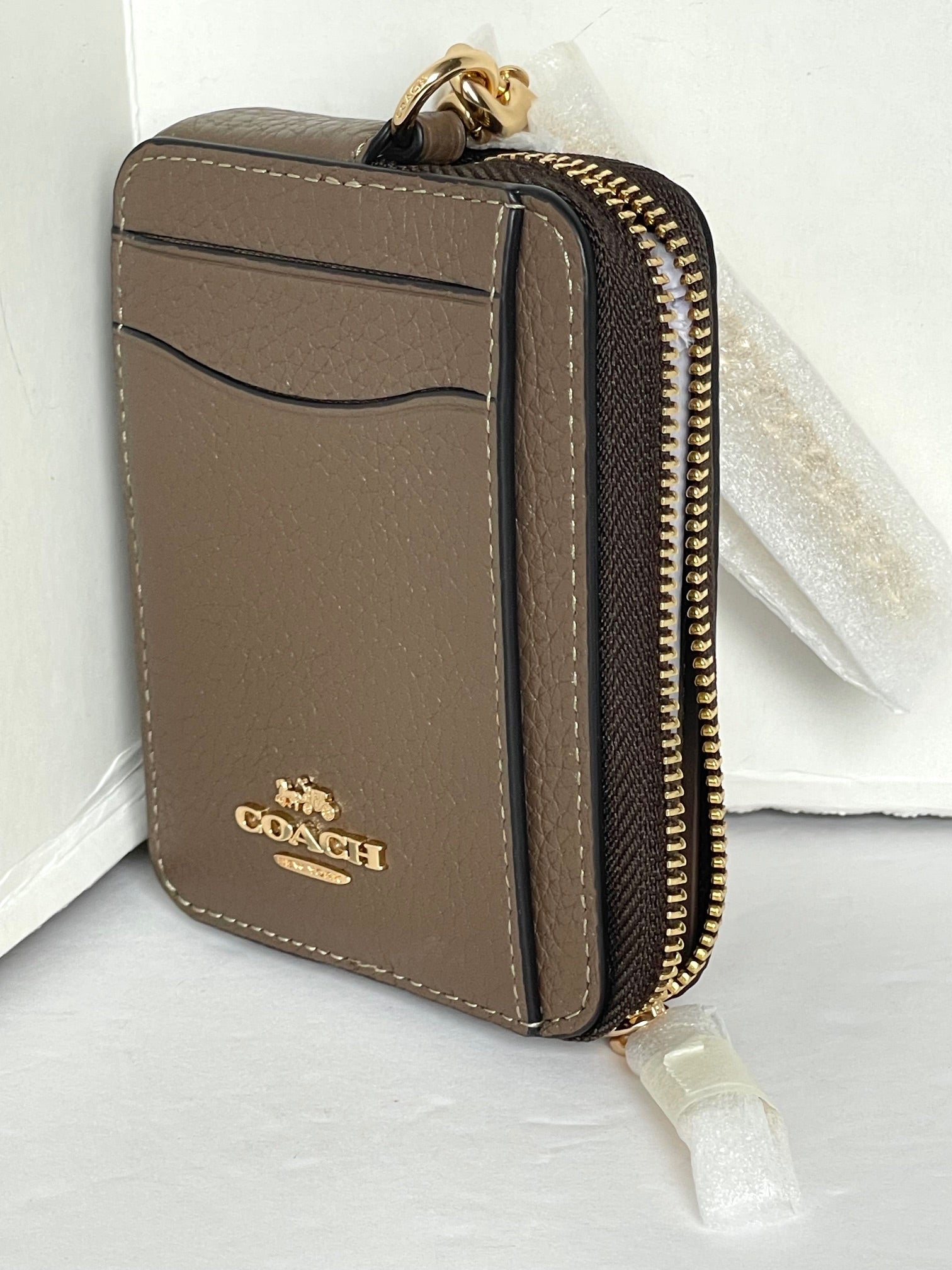 小物 issa Coach Zip Card Case 6303 ID Wallet Dark Stone Pebbled