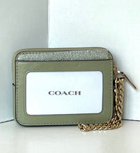 Load image into Gallery viewer, Coach Zip Card Case CEC51 Quilted Leather ID Wallet Chain Strap Pistachio Green