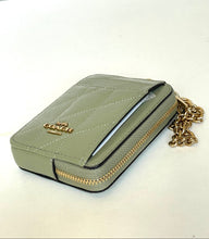 Load image into Gallery viewer, Coach Zip Card Case CEC51 Quilted Leather ID Wallet Chain Strap Pistachio Green