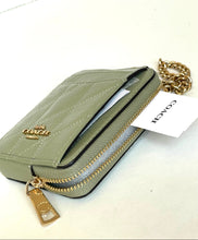 Load image into Gallery viewer, Coach Zip Card Case CEC51 Quilted Leather ID Wallet Chain Strap Pistachio Green