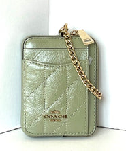 Load image into Gallery viewer, Coach Zip Card Case CEC51 Quilted Leather ID Wallet Chain Strap Pistachio Green