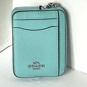 Coach Zip Card Case ID Wallet Pebbled Leather 6303 Mini Chain Strap