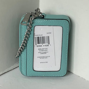 Coach Zip Card Case ID Wallet Pebbled Leather 6303 Mini Chain Strap