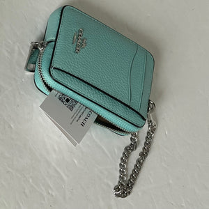 Coach Zip Card Case ID Wallet Pebbled Leather 6303 Mini Chain Strap