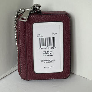 Coach Zip Card Case ID Wallet Pebbled Leather 6303 Mini Chain Strap