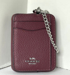 Coach Zip Card Case ID Wallet Pebbled Leather 6303 Mini Chain Strap